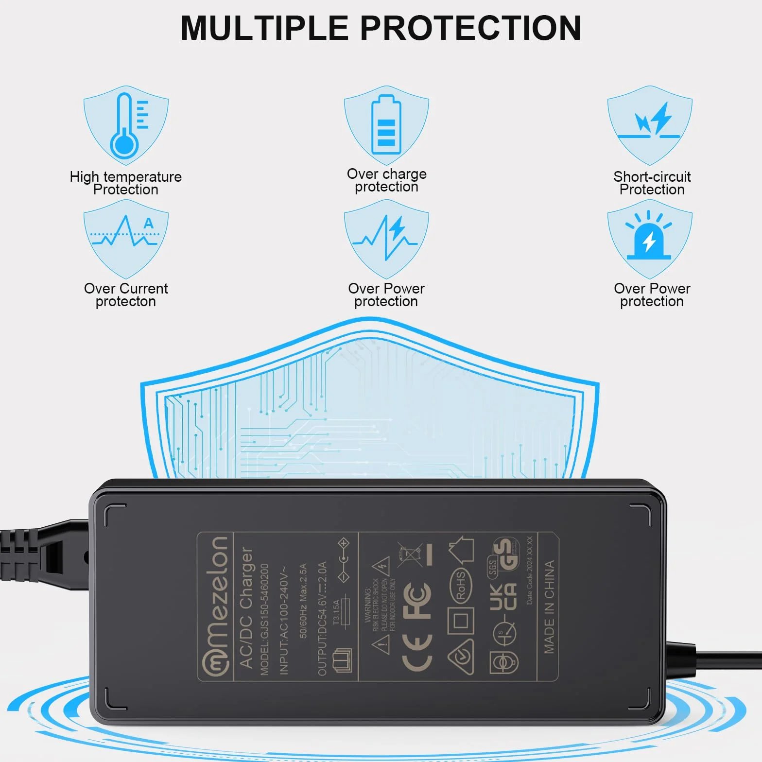 Mezelon 54,6 V 2A Ładowarka elektryczna do Xiaomi 4 Pro Max, Xiaomi 4 Pro Plus, DC szybkie ładowanie do akumulatora skutera elektrycznego 48 V