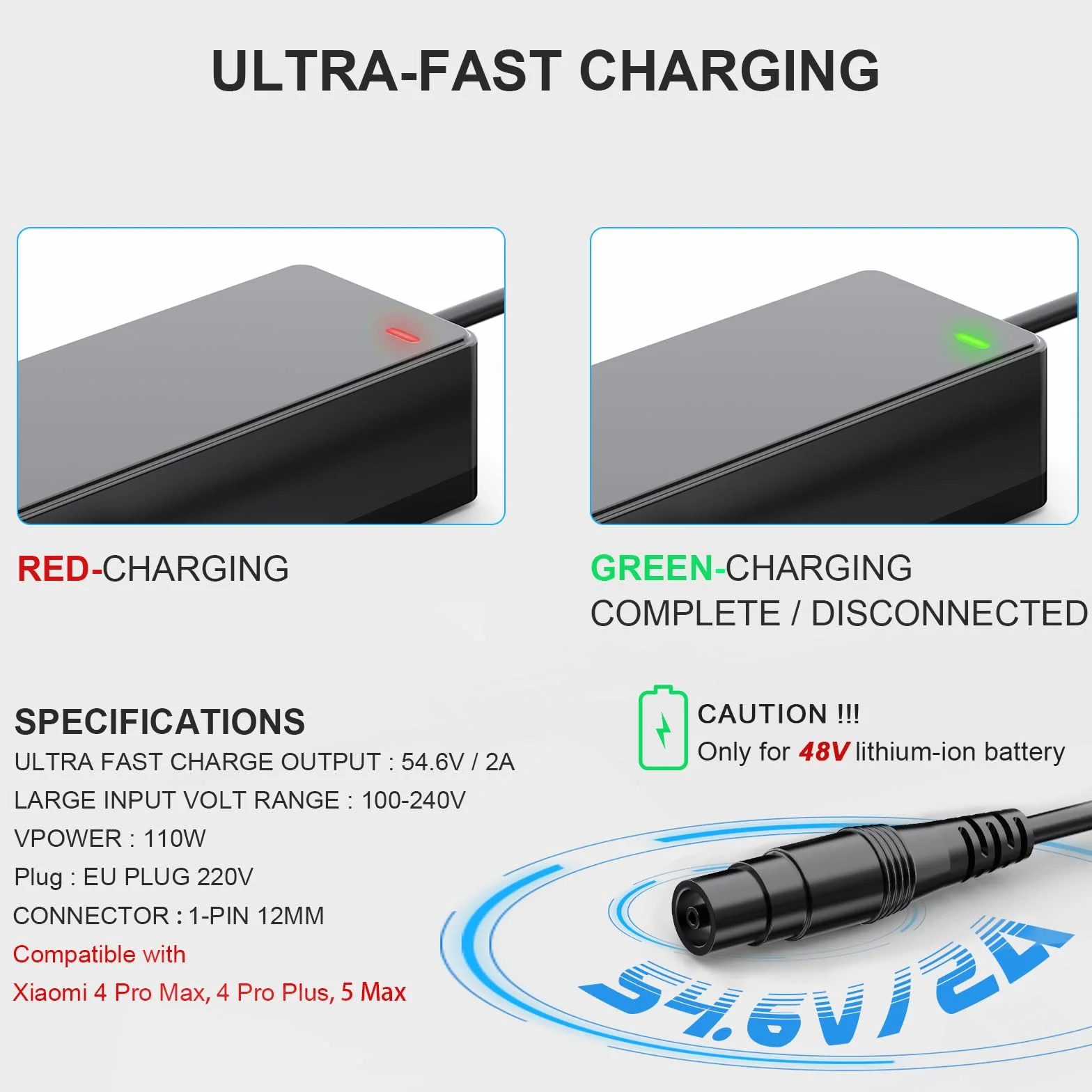 Mezelon 54,6 V 2A Ładowarka elektryczna do Xiaomi 4 Pro Max, Xiaomi 4 Pro Plus, DC szybkie ładowanie do akumulatora skutera elektrycznego 48 V