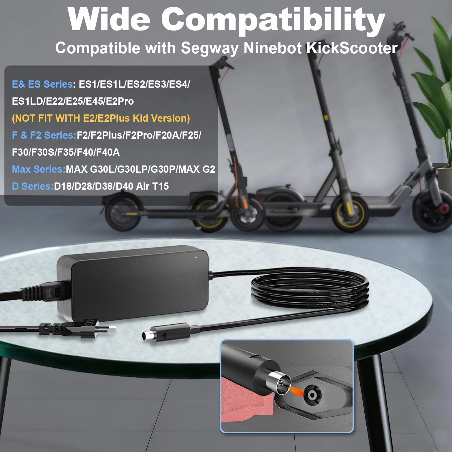 42V Ładowarka do Ninebot Electric Segway Scooter ES2, ES4, E22, F20, F20A, F25, F30, F40, D18, D28, D40, F2, F2 Plus, Air T15, Segway Ninebot KickScooter F2 Pro E2 Pro