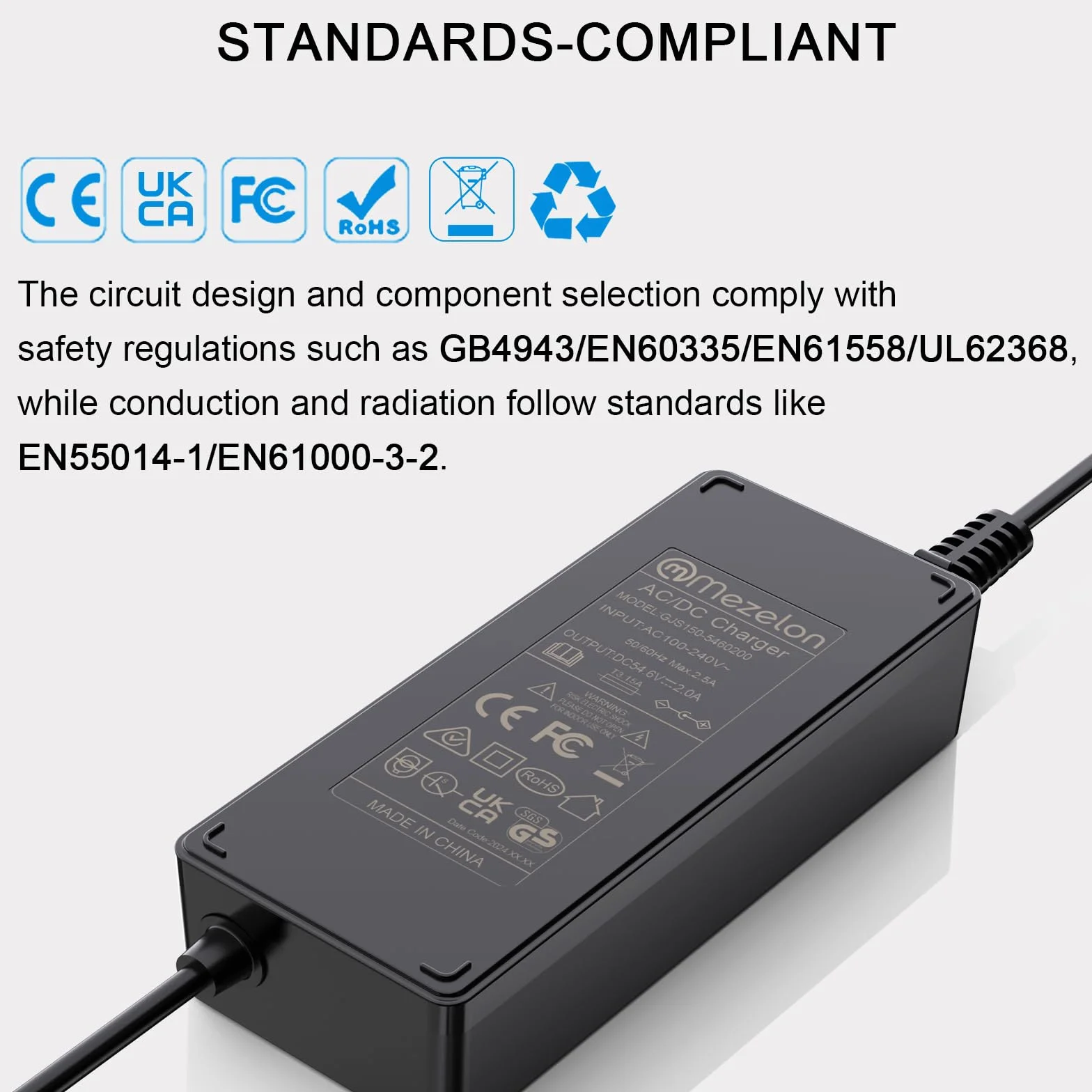 Mezelon 54,6 V 2A Ładowarka elektryczna do Xiaomi 4 Pro Max, Xiaomi 4 Pro Plus, DC szybkie ładowanie do akumulatora skutera elektrycznego 48 V
